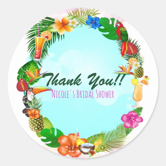 Hawaiian Tropical Summer Things Frame Luau Party Runder Aufkleber (Vorderseite)