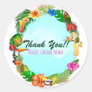 Hawaiian Tropical Summer Things Frame Luau Party Runder Aufkleber