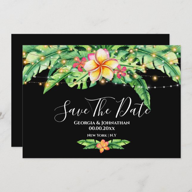 Hawaiian tropische Insel Strand Lichter Blume Save The Date (Vorne/Hinten)