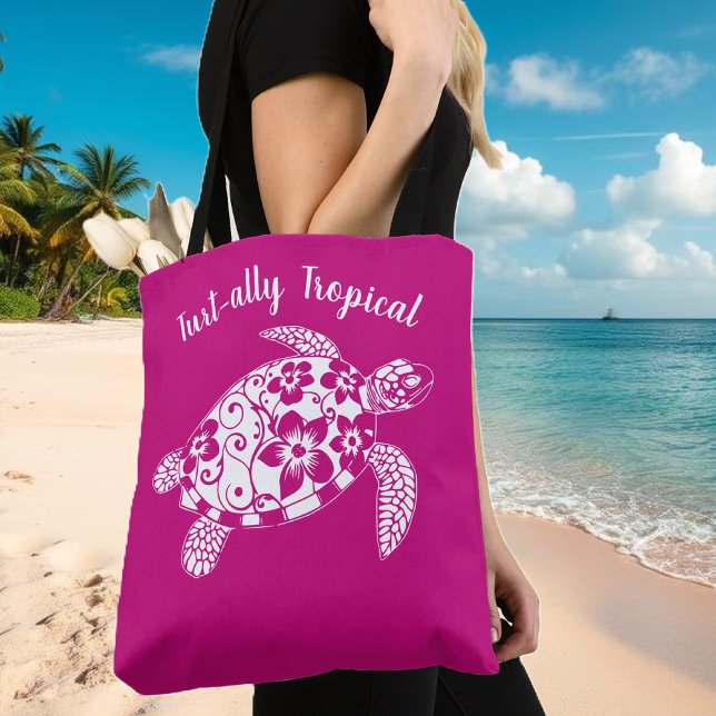 Hawaiian Turtle Fisherman Ästhetik Pink (Hawaiian Turtle-Tropical Flowers, Elegant hawaiian Tribals, summer, beach, fisherman aesthetic Tote)