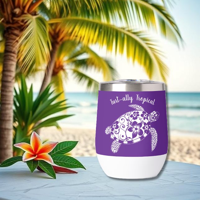 Hawaiian Turtle-Fisherman Ästhetisch-Lila (Hawaiian Turtle-Tropical Flowers, Elegant Tribals, summer, beach, fisherman aesthetic, wine tumbler)