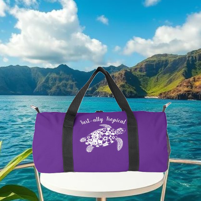 Hawaiian Turtle Fisherman Core Lila Duffle Bag (Hawaiian Turtle Turt-ally Tropical-Fisherman Core Summer duffel Bag Purple)