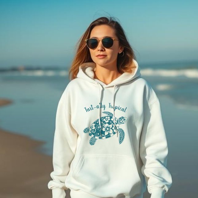 Hawaiian Turtle Turt ally Tropical Aquamarin Hoodie (Hawaiian Turtle Turt-ally Tropical-Fisherman Trend, Coastal, Islander, Beach, Summer, Women Hoodie)