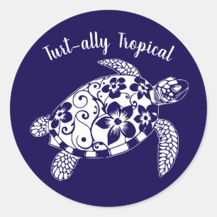 Hawaiian Turtle Turt ally Tropical-Blue Runder Aufkleber