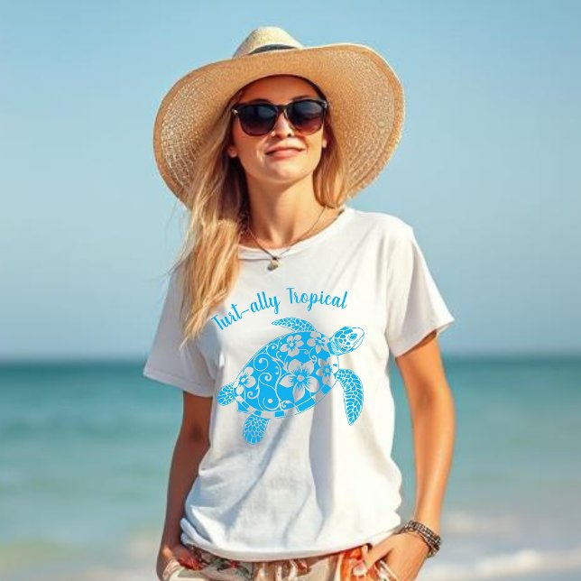 Hawaiian Turtle Turt ally Tropical Blue T - Shirt (Hawaiian Turtle-Turt-ally Tropical-Fisherman Core, Coastal, Islander, Beach, Summer, Women T shirt )