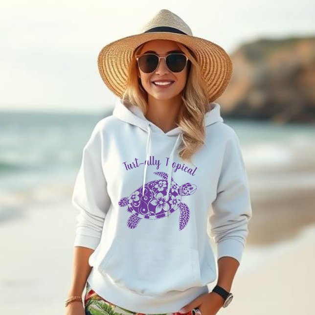 Hawaiian Turtle Turt ally Tropical Lila Hoodie (Hawaiian Turtle Turt-ally Tropical-Fisherman Trend, Coastal, Islander, Beach, Summer, Women Hoodie)