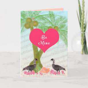 Hawaiian Valentine-Hawaiian Nene geese, palm trees Feiertagskarte