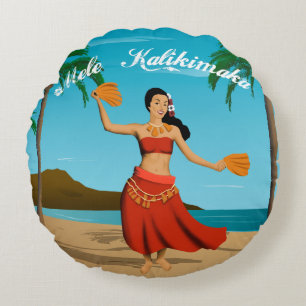 Hawaiian Vintag Mele Kalikimaka Postcard Rundes Kissen
