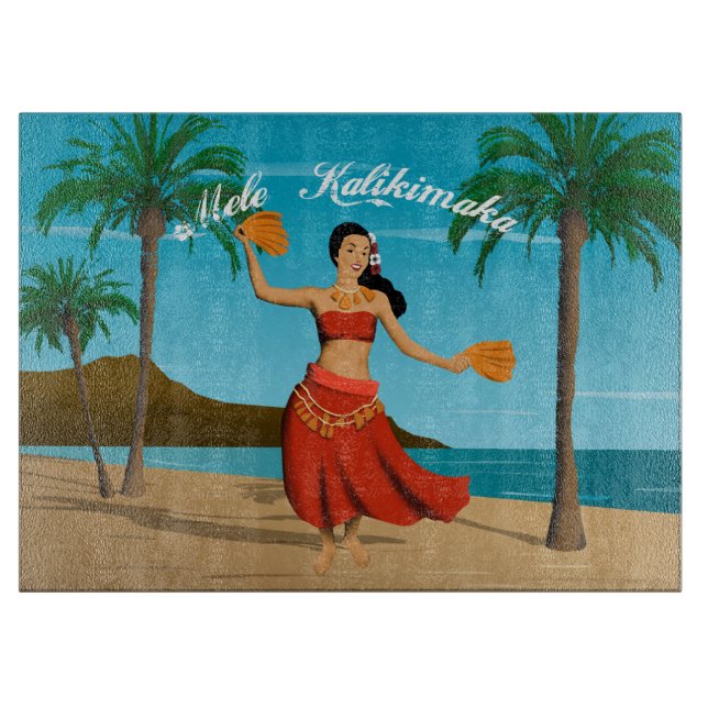 Hawaiian Vintag Mele Kalikimaka Postcard Schneidebrett (Vorderseite)