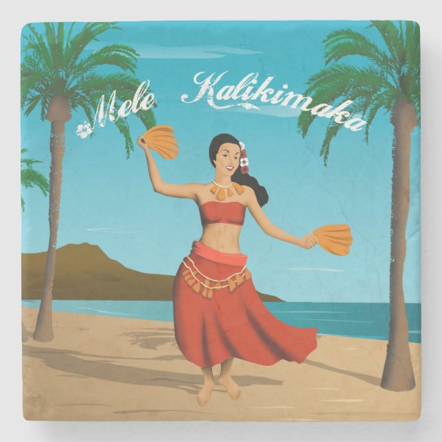 Hawaiian Vintag Mele Kalikimaka Postcard Steinuntersetzer (Vorderseite)