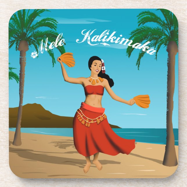 Hawaiian Vintag Mele Kalikimaka Postcard Untersetzer (Vorderseite)