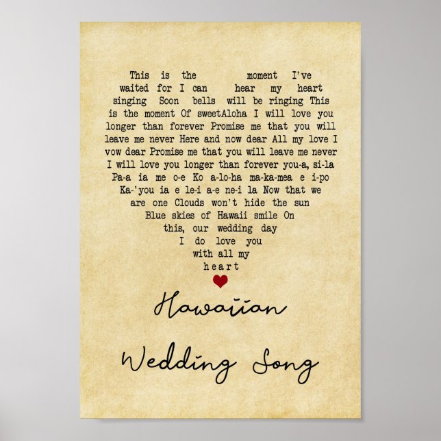 Hawaiian Wedding Song Vintag Heart Song Lyric Poster (Vorne)