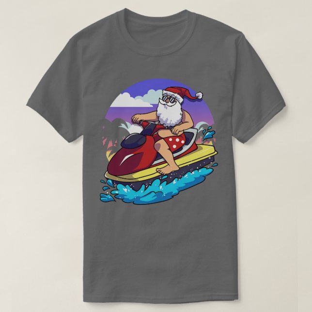 Hawaiian Weihnachts Weihnachtsmann Jet Skiing T-Shirt (Design vorne)