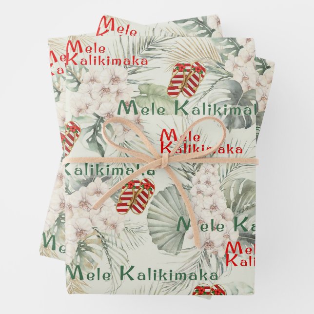 Hawaiian White Orchid Mele Kalikimaka Geschenkwrap Geschenkpapier Set (Beispiel)