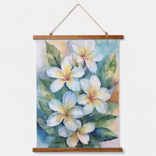 Hawaiian White Plumeria Wandteppich Mit Holzrahmen