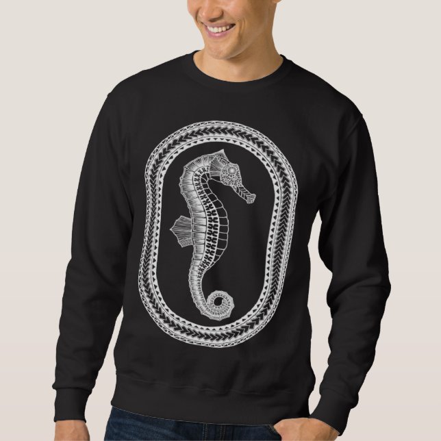 Hawaiian White Tribal Seahorse Beach Sweatshirt (Vorderseite)