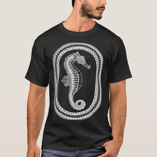 Hawaiian White Tribal Seahorse Beach T-Shirt (Vorderseite)