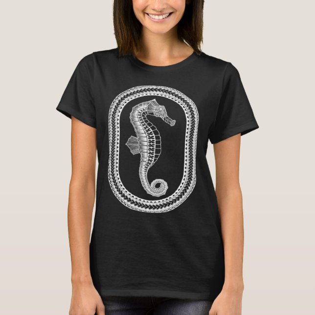 Hawaiian White Tribal Seahorse Beach T-Shirt (Vorderseite)