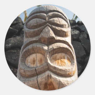 Hawaiian Wood Tiki Ki'i Big Island Native Carving Runder Aufkleber