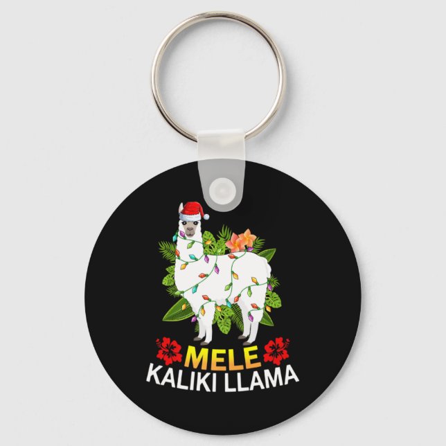 Hawaiian Xmas Llama Lights Mele Kalikimaka Llama C Schlüsselanhänger (Vorderseite)