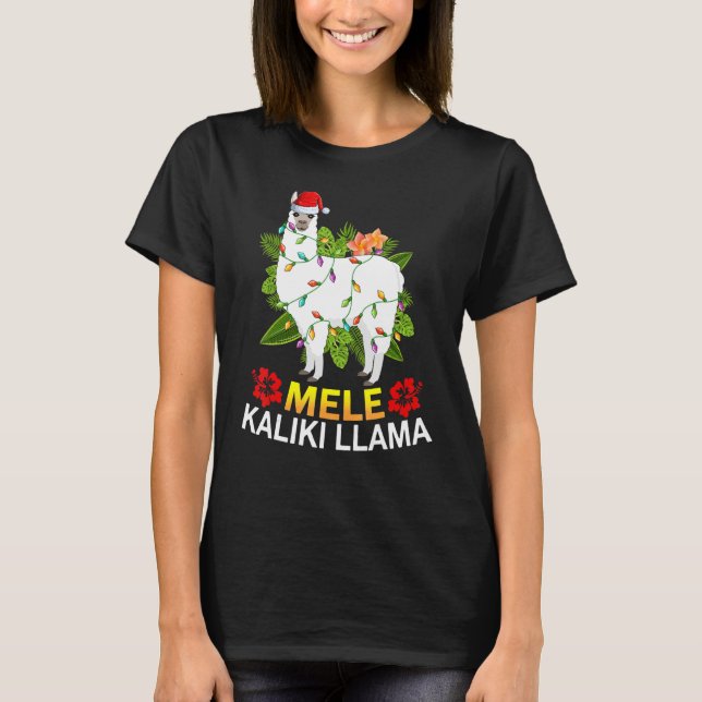 Hawaiian Xmas Llama Lights Mele Kalikimaka Llama C T-Shirt (Vorderseite)