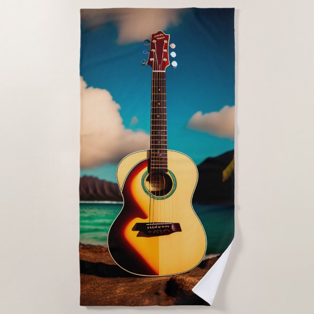 Hawaiianische akustische Gitarre Beach Towel Strandtuch (Vorderseite)