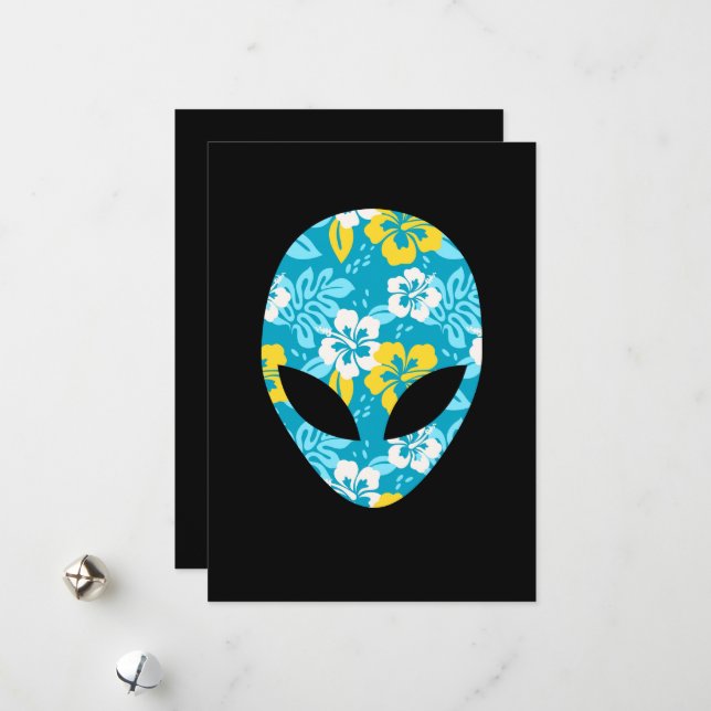 Hawaiianische Alien Head - Funny Alien Feiertagskarte (Vorderseite/Rückseite Beispiel)