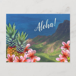 Hawaiianische Aloha-Blume Ananas und Berge Postkarte