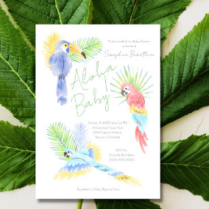 Hawaiianische Aloha-Tropenpapageien-Baby-Party Einladung