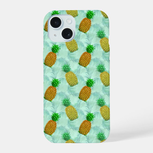 Hawaiianische Ananas Light Blue iPhone 15 Hülle (Rückseite)