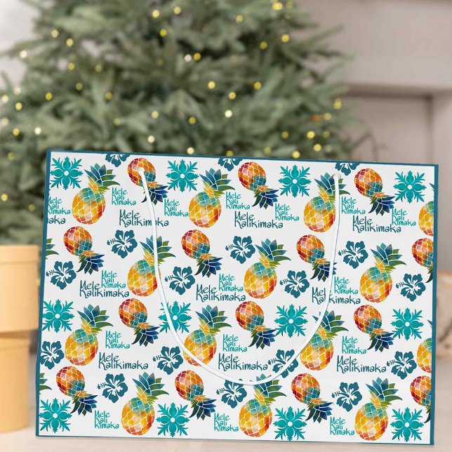 Hawaiianische Ananas und Hibiskus Mele Kalikimaka Große Geschenktüte (Von Creator hochgeladen)