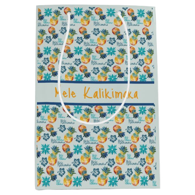 Hawaiianische Ananas und Hibiskus Mele Kalikimaka  Mittlere Geschenktüte (Vorderseite)