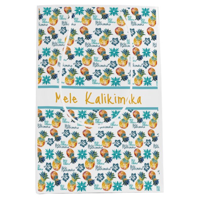 Hawaiianische Ananas und Hibiskus mittelgroße Gesc Mittlere Geschenktüte (Vorderseite)