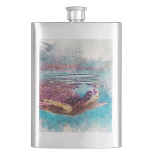 Hawaiianische Aquarellmalerei Flachmann