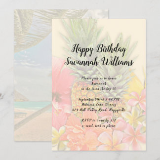 Hawaiianische Blume Ananas Geburtstagsparty Einlad Einladung