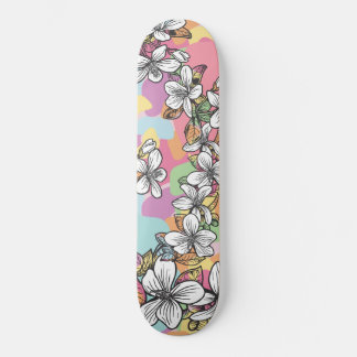 Hawaiianische Blume Hibiskus Weiße Pastellfarben Skateboard