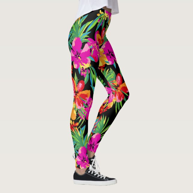 Hawaiianische Blume Ihre Hintergrundfarbe Leggings (Rechts)
