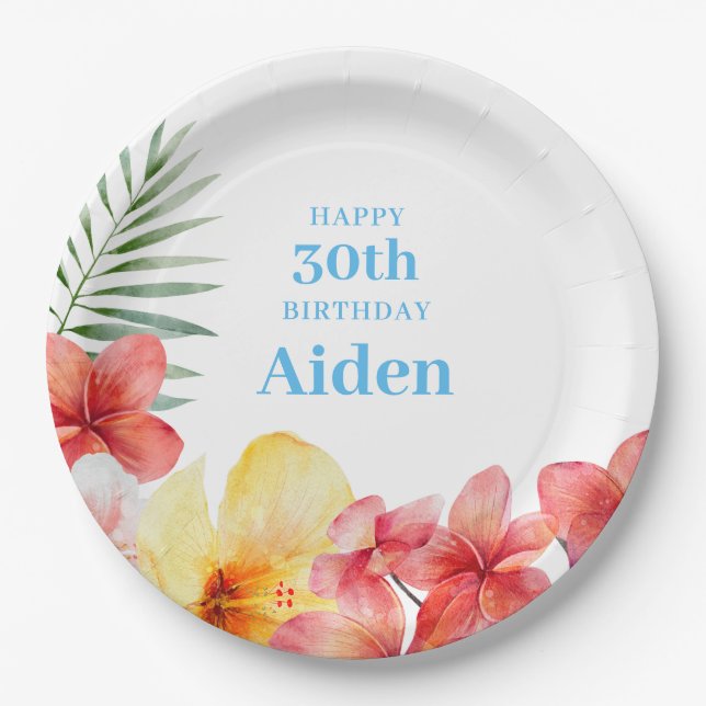 Hawaiianische Blumen Geburtstag  Pappteller (Vorderseite)