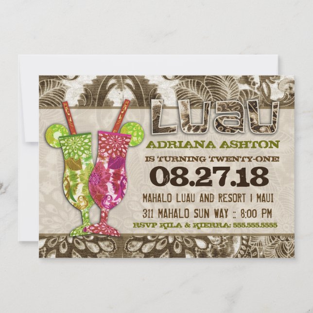 Hawaiianische Cocktails Sandy Brown Einladung (Vorderseite)