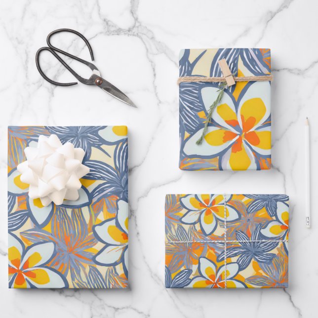 Hawaiianische Druckplumeria Geschenkpapier Set (Vorderseite)