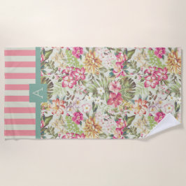 Hawaiianische Flora und Streifen | Monogramm Strandtuch