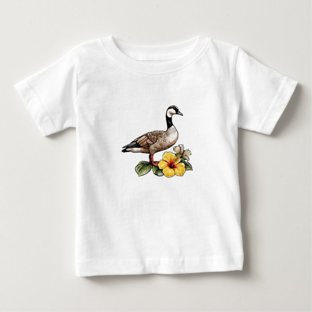 Hawaiianische Gans mit gelber Hibiskus-Blume Baby T-shirt (Vorderseite)