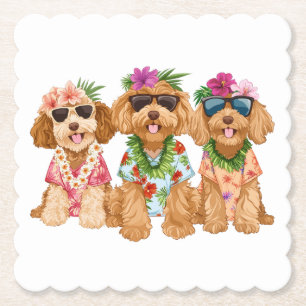 Hawaiianische Goldendoodle-Hunde Blumen-Lei Untersetzer