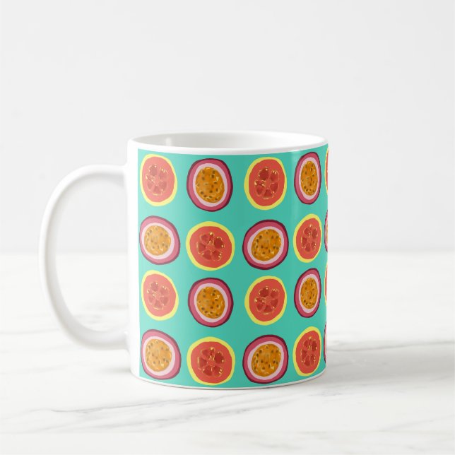 Hawaiianische Guava- und Lilikoi-Muster-Tasse Teal Kaffeetasse (Links)