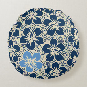 Hawaiianische Hibiskus-Pinstriped-Wendekissen Rundes Kissen