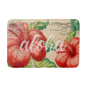 Hawaiianische Hibiskus-Postkarte im Vintage-Stil Badematte