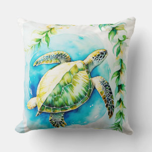 Hawaiianische Honu mit Plumeria & Maile Watercolor Kissen