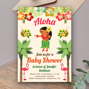 Hawaiianische Hula-Mädchen-Luau-Baby-Shower-Einlad Einladung