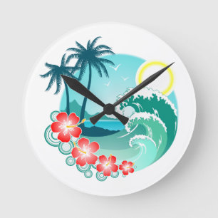 Hawaiianische Insel 2 Runde Wanduhr