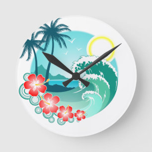 Hawaiianische Insel 2 Runde Wanduhr